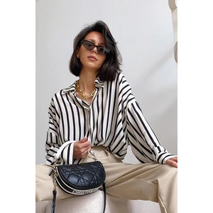 Mad Girls Kadın Çizgili Desenli %100 Polyester Şık ve Rahat Günlük Gömlek – Modern Tarz