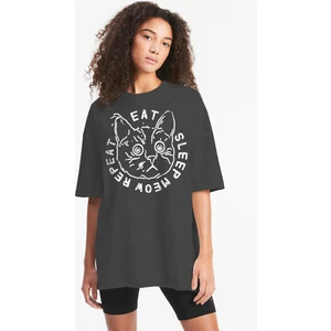 Şaşkın Kedi Antrasit Oversize Kısa Kollu Kadın T-Shirt