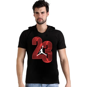 Yirmi Üç Siyah Kapşonlu Kısa Kollu Erkek T-Shirt