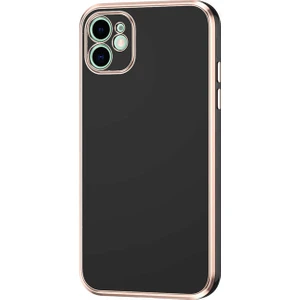 Apple iPhone 12 Kılıf Bark Parlak Silikon Renkli Kenarları Rose Siyah