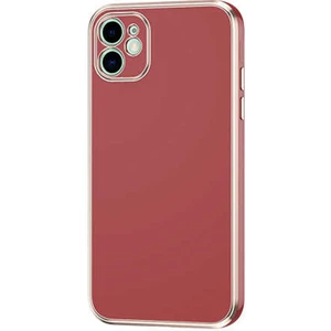 Apple iPhone 12 Kılıf Bark Parlak Silikon Renkli Kenarları Rose Kahverengi