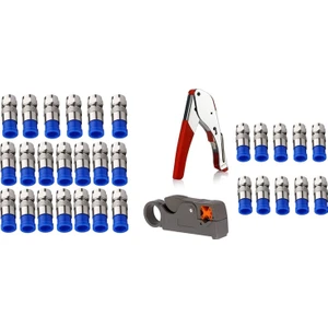 Guangdong Spirit Takım Koaksiyel Kablo Sıkma Kiti Aracı Için Rg6 RG59 ve 20 Paket Rg6 F Tipi Konnektör Koaksiyel Koaksiyel Sıkıştırma Uydurma (Mavi)