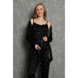 Kadın  Pamuk 3'lü Sabahlık Pijama Takım 16103