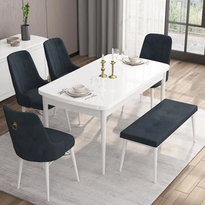 Concept Are Serisi 80 x 132 cm Açılabilir Benchli Mdf Beyaz  Mutfak Masa Takımı 4 Sandalye 1 Bench
