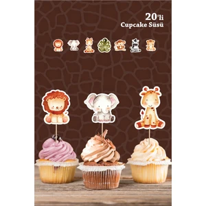 Neşeli Günlerim Safari Hayvanları Pastel Cupcake Süsü 20'li *kalın Kağıt