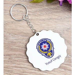 Hediye Dükkanı Kişiye Özel  Polis Logolu Ahşap Anahtarlık