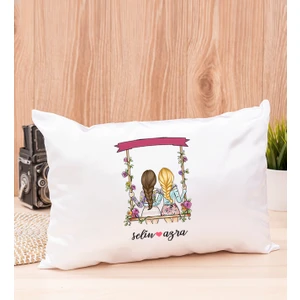 Hediye Dükkanı Kişiye Özel  Best Friends Salıncak Tasarım Dikdörtgen Yastık