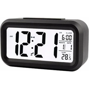 Dijital LCD Sensörlü Termometreli Işıklı Çalar Saat (Siyah)