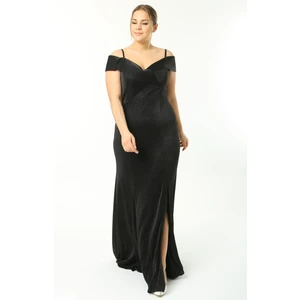Ladies First Büyük Beden 3159 Siyah Uzun Abiye Elbise