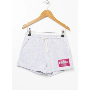 Funky Rocks Standart Kalıp Baskılı Gri Melanj Kız Çocuk Şort - Drg-25