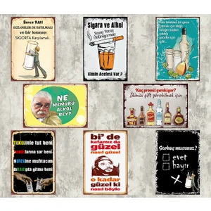 Trend Poster Alkol Set Retro Ahşap Poster