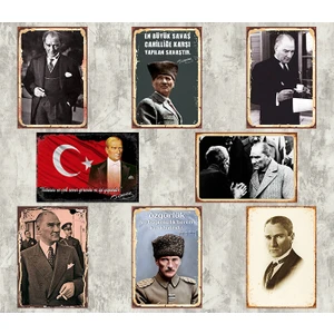 Trend Poster Atatürk Set Retro Ahşap Poster