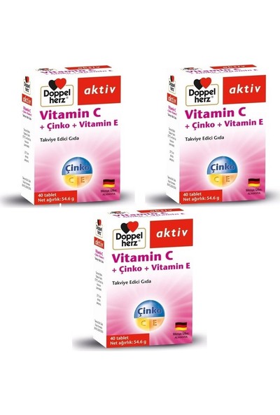 Doppelherz Aktiv Vitamin C + Çinko + Vitamin E 40 Tablet 3'li