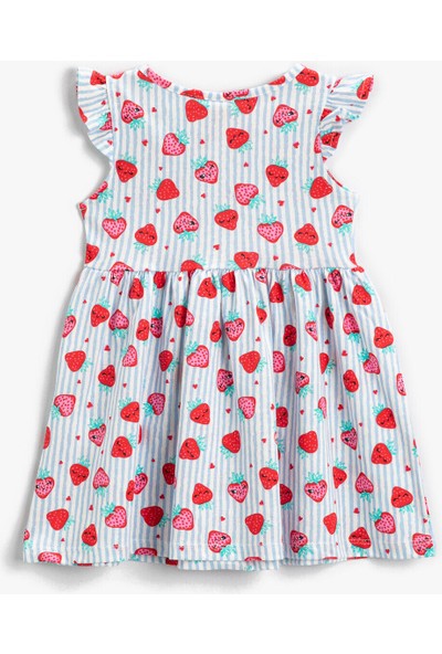 Koton Kız Bebek Çilek Baskılı Çizgili Elbise Pamuklu