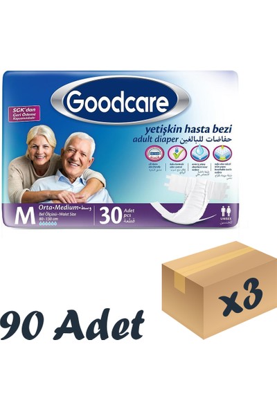 Good Care Goodcare Bel Bantlı Yetişkin Hasta Bezi Medium 30'lu 3 Paket 90 Adet