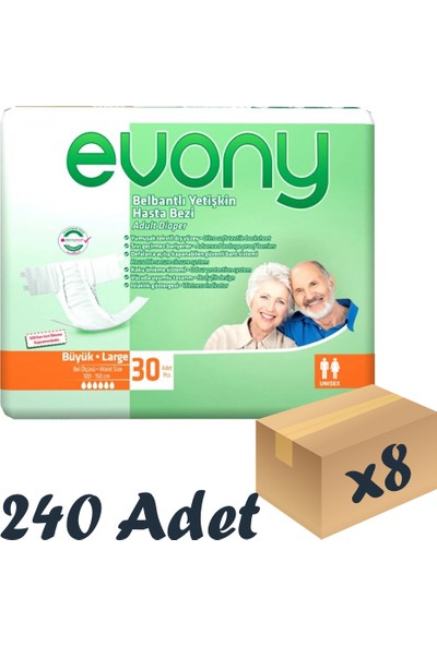 Evony Bel Bantlı Yetişkin Hasta Bezi Large 30'Lu 8 Paket 240 Adet