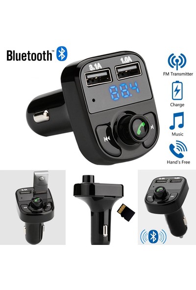 Car X8 Araç Fm Transmitter Bluetooth Çakmaklık Girişli USB Sd Kart Araç Mp3 Müzik Çalar Oto Teyp