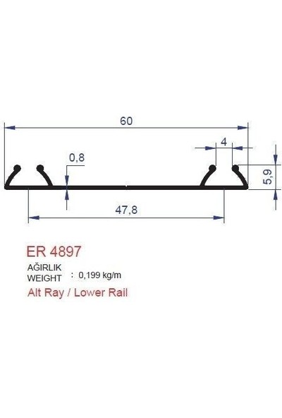 Ersaş Sürme Kapak Alt Ray Profili ER4897 Eloksal Mat 2 Metre