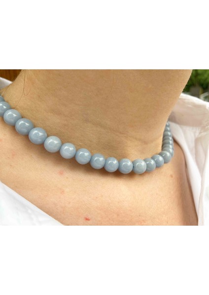 Angelite Taşı Doğaltaş Kolye 8 mm fiyatları