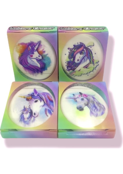 Unicorn Desenli Elips Şekilli Silgi 4 Adet