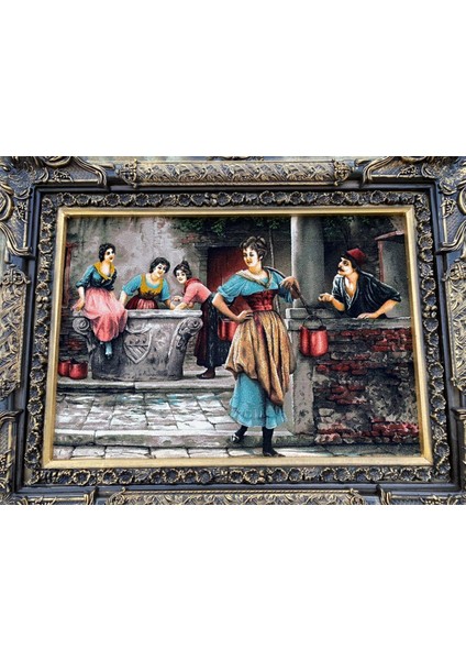 Geleneksel Çeşme Aşkı Temalı Iran Tebriz Halı Tablo 98X78CM Duvar Halı Kilim Tablo modelleri