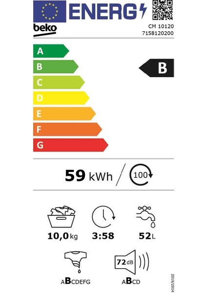 CM 10120 10 kg B Enerji 1200 Devir Çamaşır Makinesi