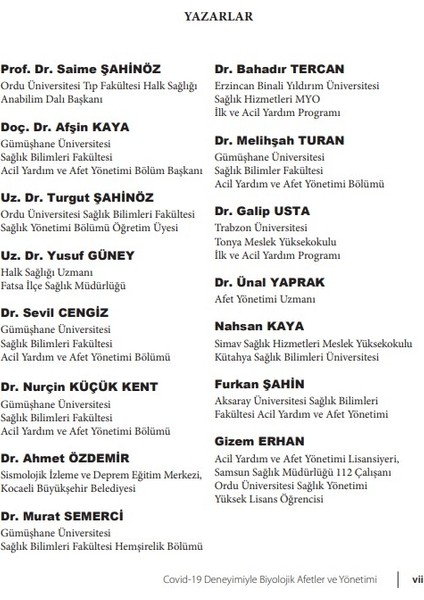 Biyolojik Afetler ve Yönetimi (Kovid-19 Deneyimiyle)