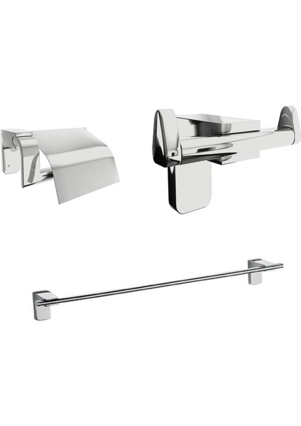 Krom Lux 3 Lü Banyo Seti Tuvalet Kağıtlık,Askılık,Havluluk