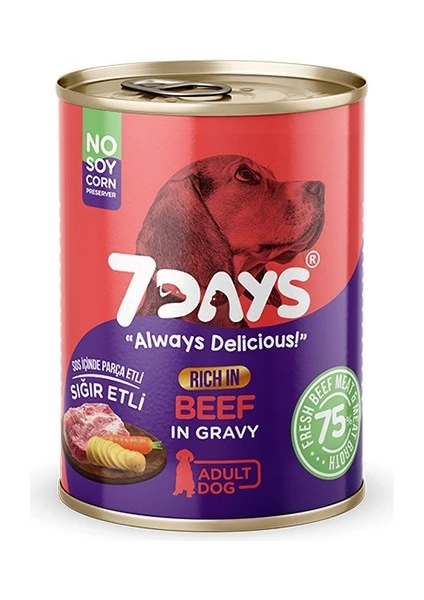 7days Tahılsız Taze Sığır Etli Soslu Yetişkin Köpek Konservesi 415 gr