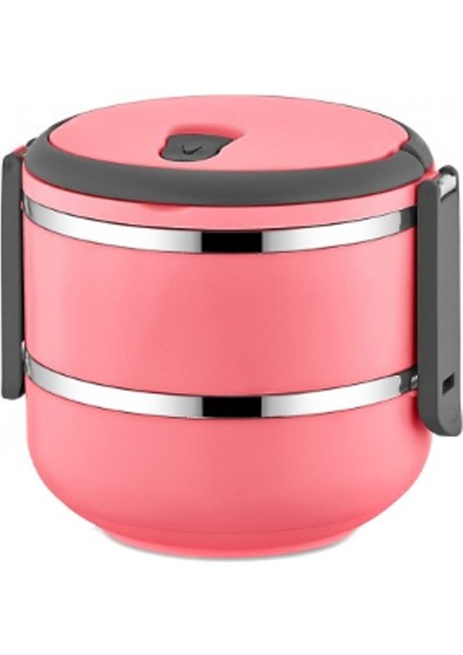2 Katlı Sızdırmaz Yemek Termosu Sefer Tası Saklama Kabı Pembe 1,50 Litre Pembe