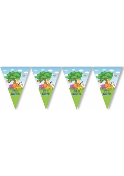Safari Temalı Iyiki Doğdun Üçgen Flama