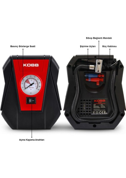 Kobb KB100 12VOLT 100 Psı Analog Göstergeli Hava Lastik Şişirme Pompası