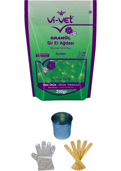 Vivet Granül Ağda Azulen Yedek 250gr(Boncuk Ağda) Full Set Cezve Eldiven Spatula
