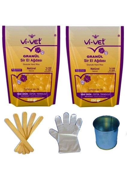 Vivet Granül Ağda Natürel Yedek 250gr Yedek 250gr Full Set Cezve Eldiven Spatula