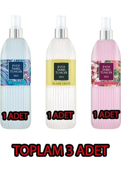 set Sprey Kolonya Okyanus 150 ml + Klasik Limon 150 ml + Japon Kiraz Çiçeği 150 ml