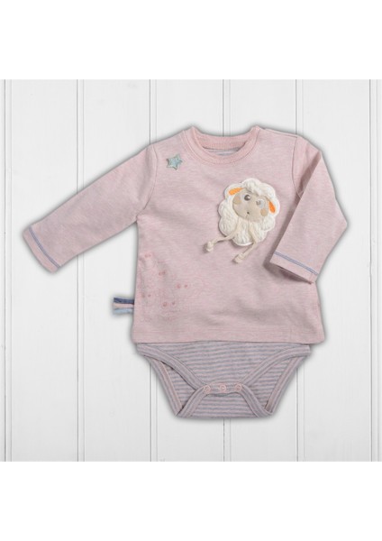 Organik Uzun Kollu Tshirt Bebek Body Pembe Melanj