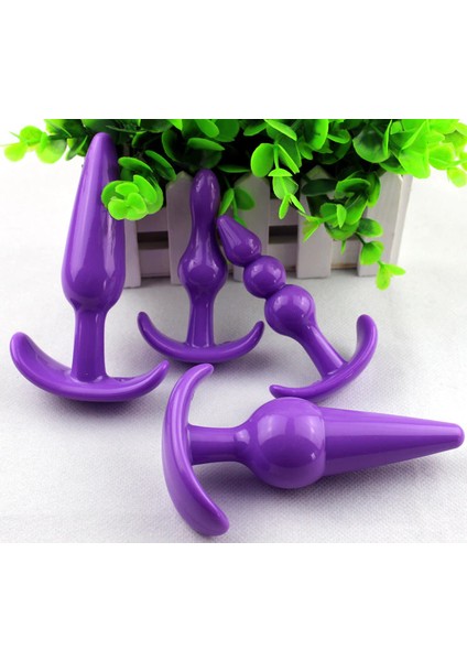 Anal Vajinal Dildo Tıpa 4'lü Mor Anal Plug Set