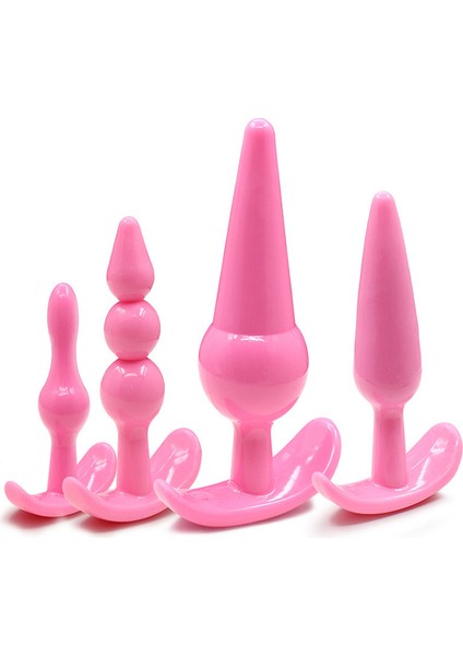 Anal Vajinal Dildo Tıpa 4'lü Pembe Anal Plug Set