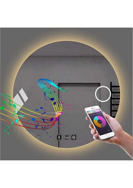 70 cm Bluetoothlu Makyaj Aynalı Buğu Yapmayan Ledli Yuvarlak Banyo Aynası fırsatları