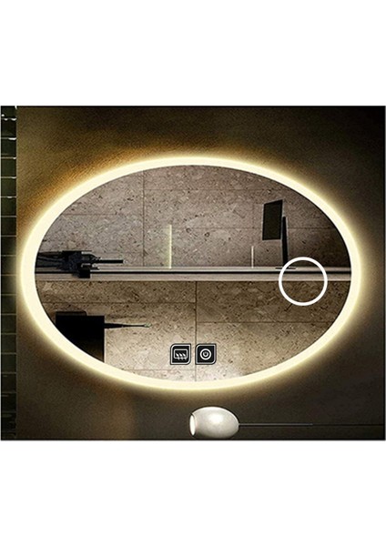 65X85 cm Makyaj Aynalı Dokunmatik Tuşlu Buğu Yapmayan Ledli Elips Banyo Aynası
