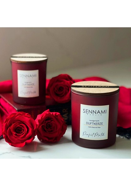 Sennamı Berlin El Yapımı Kokulu Soya Mum Perfect Match Mat Kırmızı 560GR Luxury