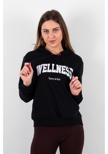 Kadın 2 Iplik Siyah Kapüşonlu Sweatshirt