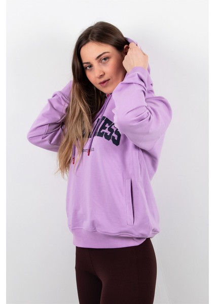 Kadın 2 Iplik Lila Kapüşonlu Sweatshirt