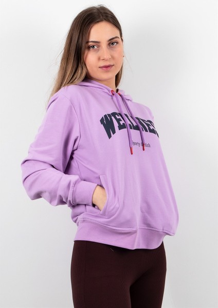 Kadın 2 Iplik Lila Kapüşonlu Sweatshirt