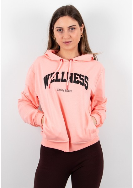 Kadın 2 Iplik Pembe Kapüşonlu Sweatshirt