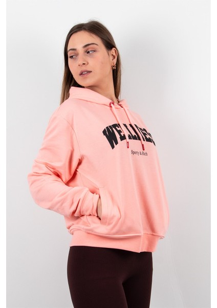 Kadın 2 Iplik Pembe Kapüşonlu Sweatshirt