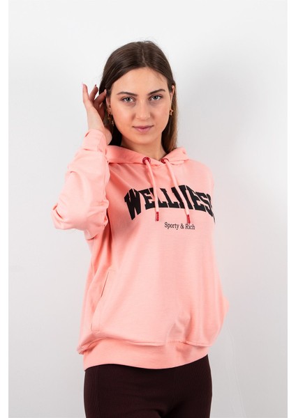 Kadın 2 Iplik Pembe Kapüşonlu Sweatshirt