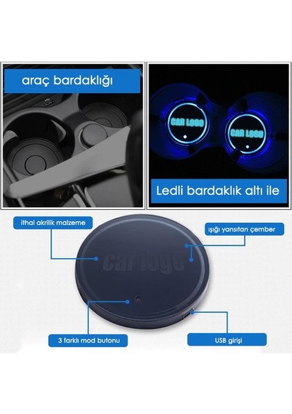 Honda Uyumlu Ledli Bardaklık Altı USB Şarjlı (2 Adet)