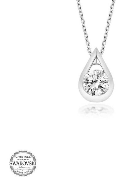 Swarovski Taşlı Damla Tek Taş 925 Ayar Gümüş Kolye