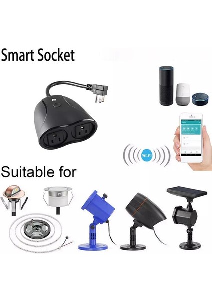 AB Adaptöre Uygun Su Geçirmez Wifi Bağlantılı Akıllı Fiş Soketi - Siyah (Yurt Dışından)